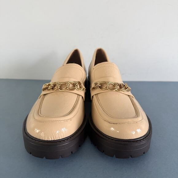 Sam Edelman Taelor Chain Lug Sole Patent Leather Wheat Platform Loafers - Picture 3 of 9